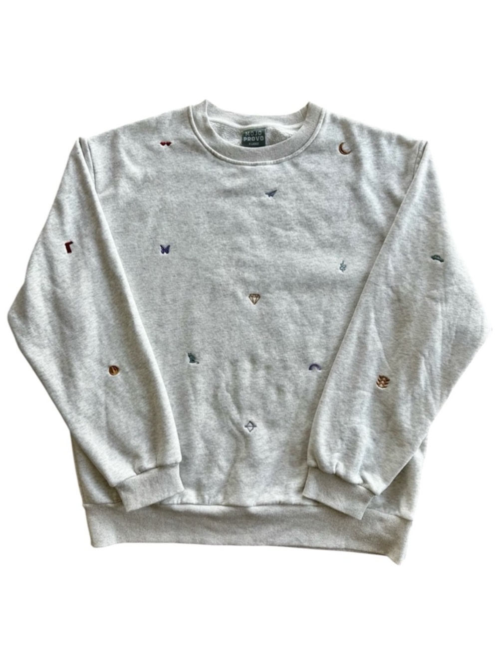 Mojo Provo Taylor Swift Embroidered Charm Eras Gray Sweater Swifties Crew Neck